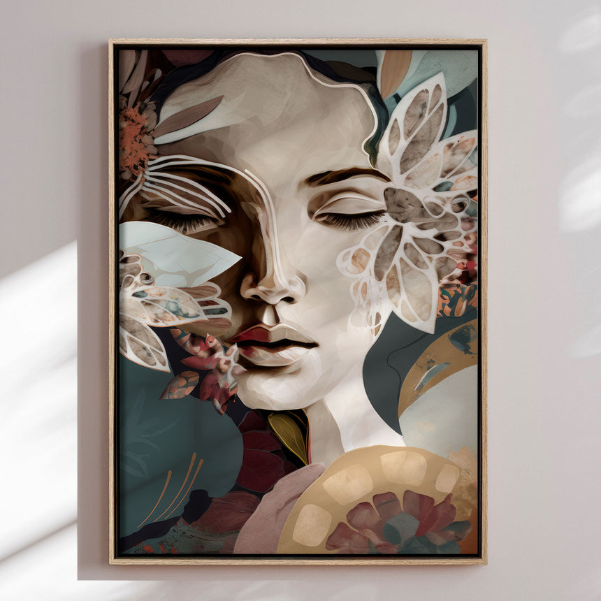 Lærredstryk - Woman Portrait with Floral Elements - Bella Eve