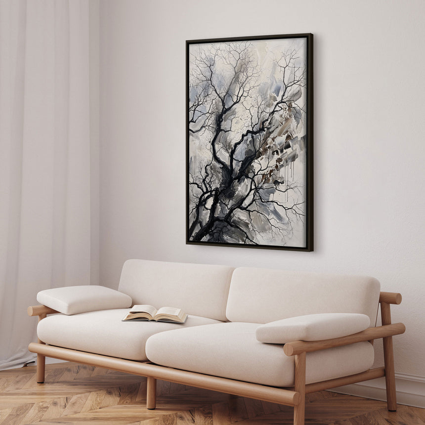 Håndlavet maleri med ramme - Bare Winter Branches - HUGO - Mixed media