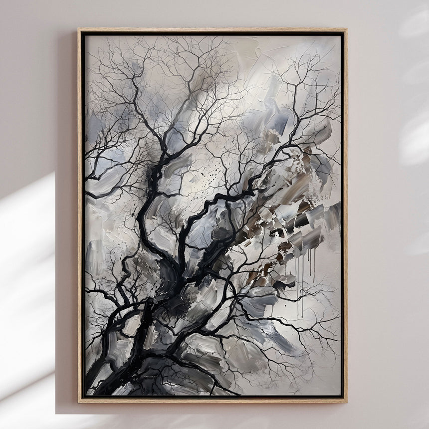 Håndlavet maleri med ramme - Bare Winter Branches - HUGO - Mixed media