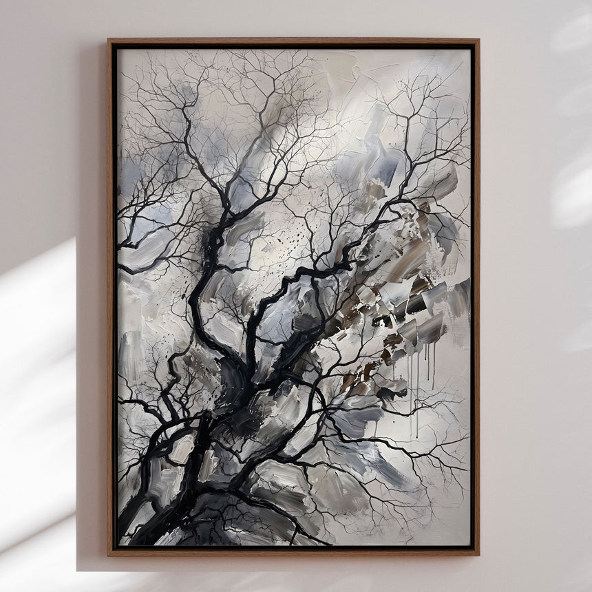Håndlavet maleri med ramme - Bare Winter Branches - HUGO - Mixed media