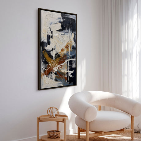 Håndlavet maleri med ramme - Dynamic Textured Abstract - HUGO - Mixed media