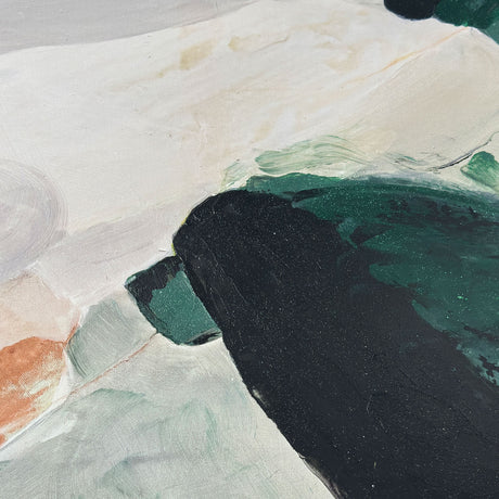 Håndlavet maleri med ramme - Soft Green Abstract Landscape - Arohika Verma - Mixed media