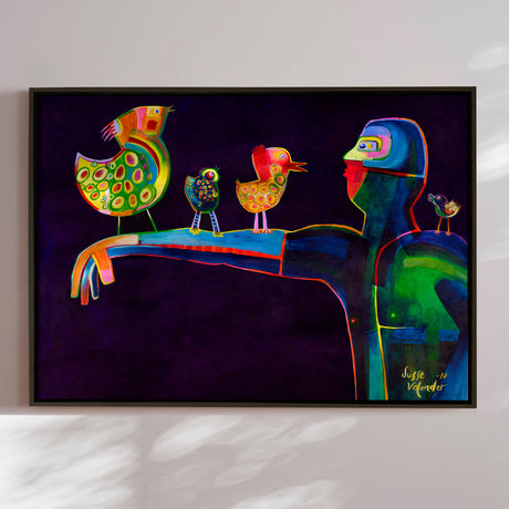 Lærredstryk - Man Speaking Birds - Susse Volander