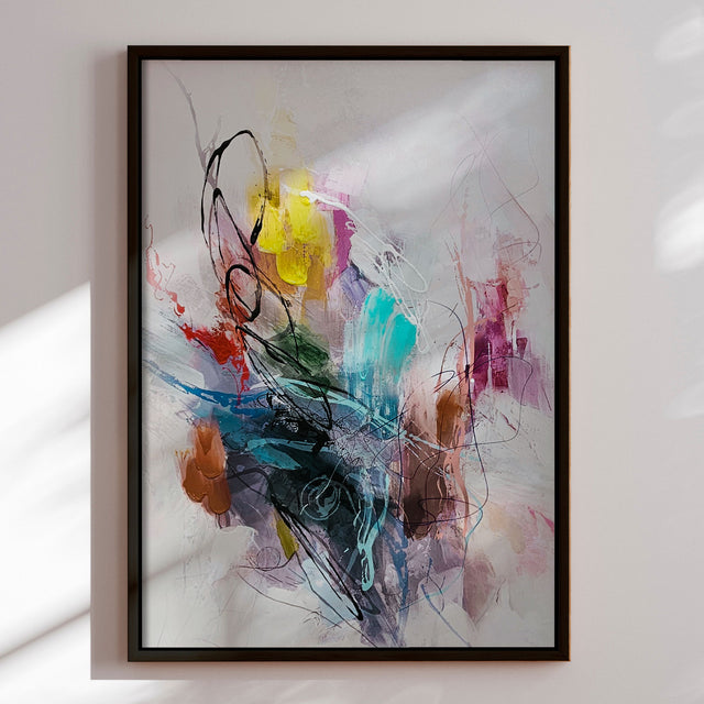 Håndlavet maleri med sort ramme - Abstract Storm II - Mixed media - Incado